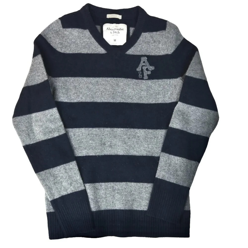 Abercrombie & Fitch Men's Rugby Wool Sweater Size Medium Fits Small Navy Grey